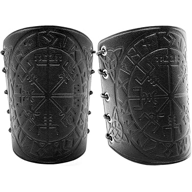 Protège-Bras En Cuir PU Style Viking - 2 Pièces, Taille Ajustable Par Cordons, Motif Relief - Pour Costume, Cosplay, Fêtes Médiévales, Halloween