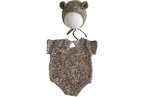 Uposao 2 Stück Neugeborenen Fotografie Requisite, Baby Fotoshooting Kostüm Gestrickt Strampler Kleidung Outfits mit Fotografie Hut DIY Fotografie Outfits für 0-3 Monate Kleinkind Jungen Mädchen