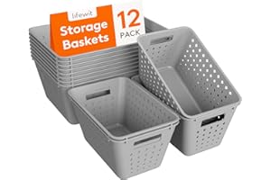 Lifewit Zestaw 12 pojemników do przechowywania z tworzywa sztucznego, pojemniki do przechowywania w stos, wiele rozmiarów, otwarte pojemniki do regałów/kuchni/łazienki/biura/szafy, 8 dużych i 4 małych