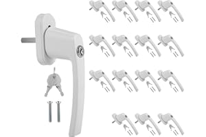 Eulenke Abschließbarer Sicherheitsfenstergriff - 16er Pack Weiß inklusive 32 Schlüssel und Schrauben. Aluminium-Fensterschloss mit 35mm Stiftlänge