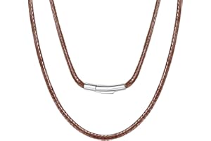 HSWYFCJY Mens Leather Necklaces Black Brown Braided Rope Necklace with 316L Stainless Steel Clasp 2/3 mm Cord Chain 18-30 Inch Birthday Gift for Men Women