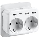 LENCENT Ladron USB Socket 4000W, 6 in 1 Sockets, 2 AC Outlets | 2 USB and 2 Type C, Thief Multiple Wall Plug with USB, Type-C