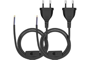 HITRENDS Euro Câble d'alimentation avec Interrupteur[2 Paquet], Fiche Européenne de 3 Mètres, 2 x Câble de Raccordement Rechange de Type C Interrupteur, 2 x 0,75 mm², pour Luminaires, Lampes, Illuminants,Noir