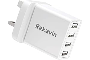USB Plug UK Mains Charger,Rekavin Multi USB Plug Adaptor UK 4 Port/5A Phone USB Wall Charge Power Adapter Fast Charging for iPhone 13 12 11 pro Max 10 XS XR X 8 7 6 6S Plus 5S 5C SE,Samsung,ipad