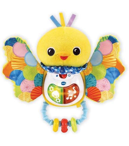 WolinTek Jouet Poussette Bébé - Peluche Hochet Dentition Avec Miroir, Animaux Doux Pour 3-12 Mois - Cadeau Anniversaire