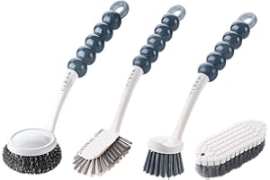OITUGG Cleaning Brush set of 4 pcs, Includes 2 pcs Dish Brush, 1 pcs Steel Ball Pot Brush, 1pcs Bendable Corner Scrub Brush, fiber bristles Brush with Handle for Cleaning Kitchen and Bathroom