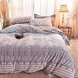 Parures De Lit 2 Personnes,Ensembles De Literie 4pcs De Bande Dessinée Rose Flamant en Flanelle Housse De Couette Chaude Anti-allergique Motif Géométrique Doublures De Lit Taies D'oreiller Taille Roi