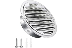 TXERFOLG Griglia di ventilazione in acciaio inox 100 mm con viti e tasselli Feritoie di protezione dalle intemperie con rete anti-insetto e fibbia Griglia di scarico aria tonda Avvitata