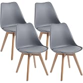 DEWINNER Scandinavian Dining Chairs, Pack of 4 Kitchen Chairs, Upholstered Padded Seat and Solid Beech Wood Legs, Modern Grey