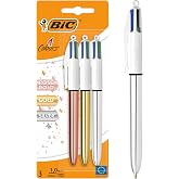 BIC 4 Colours Shine Pembe,G&uuml;m&uuml;ş, Altın G&ouml;vde T&uuml;kenmez Kalem 3'l&uuml; Blister, 4 Renk T&uuml;kenmez Kalem
