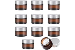 FEADBYT Vasetti Vetro Ambrato, 11 Pezzi Barattoli per Candele Vetro, 30ml Barattoli Cosmetici, Bottiglie Vasi per Campioni, Vasetti da Viaggio Ricaricabili, Per Cosmetici, Creme, Lozioni, Oli(Argento)
