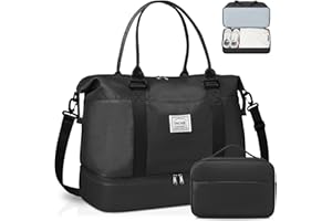 BAGAIL Travel Duffel Bag - Weekender & Overnight Gym Carry On Tote with Wet Pocket, Mom Bag for Labor and Delivery, A-Navy Blue, Extra Large Set, Travel Bag Upgraded + Toiletry Bag