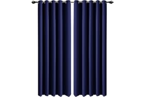 IR IMPERIAL ROOMS Imperial Rooms Eyelet Blackout Curtains for Living Room 90x90 Inch Navy Curtains for Bedroom Energy Saving Thermal Curtain 2 Panels with Tiebacks