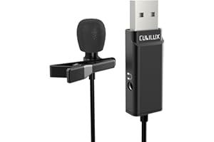 Cubilux USB Lavalier Mikrofon mit 3,5mm Klinke, Omnidirektional USB Typ A Clip On Mini Mikrofon, Lapel Mikrofon Kompatibel mit Laptop PC Computer Podcast Interviews Skype PS5 PS4, 1.5m