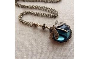 XRCXBLSC Vintage Dragonfly Necklace for Women, Handmade Dainty Ethnic Style Chunky Necklace, Bohemia Retro Insect Gemstone Pendant Necklace, Birthstone Promise Statement Jewelry Gift