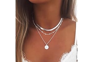 Carufin - Collar con colgante de loto en capas, collar de gargantilla con cuentas, joyería ajustable para mujeres y niñas (Plata)