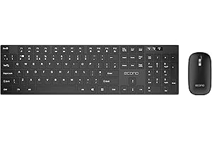 Econo OfficeElite Bluetooth 5.0 Wireless Keyboard and Mouse Combo Slim & Silent Design Cordless Keyboard and Mouse Set 12 Multimedia and Shortcut Keys for Windows Computer PC Laptop Desktop Smart TV