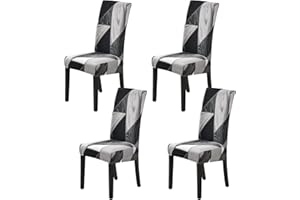 ‎HZDHCLH HZDHCLH Stuhlhussen 4er Set Stuhlbezüge Stretch abnehmbar, waschbar, Esszimmerstuhl-Schutzsitz für Hotel Restaurant Küche Hochzeitsfeier（Schwarz Karo/4 Stück）