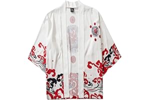 OYZ Koi Carp Fish Cherry Blossoms Print Japanese Kimono Men Cardigan Jackets Streetwear Hip Hop Harajuku Casual Male Clothes Tops, S-5XL