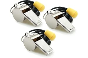 Hipat Fischietto, Confezione da 3 Fischietti Sportivi in Acciaio Inox con Cordino, Fischietti dal Suono Forte E Chiaro Ottimi per Allenatori, Arbitri E Ufficiali di Gara