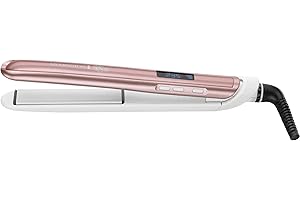 Remington Hair Straightener (Advanced Ceramic Ultimate Coating with Long 110mm Floating Plates, LCD Screen, 150-235°C, Temperature Boost Function, Storage Pouch Included) Rose Pearl S9505