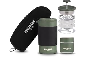 POLIVIAR 7379 POLIVIAR Cafetiere 2 Cup- 12 oz Portable French Press with Mini Canister and Collection Bag- Double Wall Insulation & Dual Filter Screen- Food Grade Stainless Steel for Coffee (JX2022-PFG)