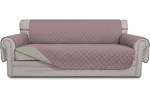 Greatime Sofa Covers, ReversibleFurniture Protector, Water Resistant, Improved Couch Shield with Elastic Straps, Anti-Slip Foams, Micro Fabric Pet Cover Pets，Kids，Cats，Dogs (Sofa, Pink/Beige)