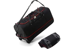 Vomgomfom 32" 110L Espandibile 140L Duffle Bag con 2 Euote in Linea, Borsa Sportiva Pieghevole di Grandi Dimensioni con Maniglie Multiple, Nero-Rosso