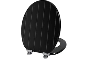 Angel Shield White Wooden Toilet Seat Antibacterial Adjustable Hinges Toilet Seat Fits Never Slips for Bathroom with Soft Close and Quick Release for Easy Clean and Assembly (Soft Close, Black)