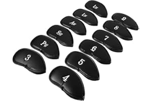 Huairdum Cubiertas de Cabeza de Golf, 12 Piezas Cuero de PU Resistente al Agua Negro Cubierta de Cabeza de Club de Golf Juego de Protector de Cubierta de Cabeza de Hierro P