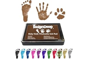 ReignDrop Ink Pad For Baby Footprint & Handprint - Creates Impressive Long Lasting Keepsake Stamp for Infant & Kids. Smudge Proof, Easy to Wipe Off Skin, Safe & Gentle Acid Free(Brown)