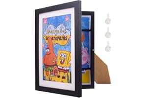 DORUIMI Kinder Kunstrahmen Frontöffnung A4, Bilderrahmen für Kinderzeichnungen, A4 Acryl Kunst Fotorahmen für Kinder, Kinder Kunstfotorahmen für ca. 50-150 Bilder wechselbar Wohnkultur Schwarz