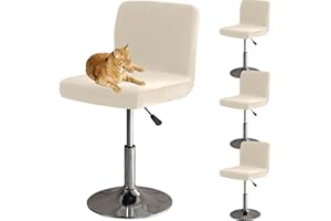 HOMECOVER Bar Stool Covers With Back, Stretch Velvet Fabric Bar Stools Slipcovers Removable Low Back Swivel Chair Covers-cream-set of 4