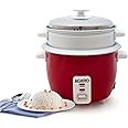 AGARO Elegant Electric Rice Cooker, 1L, 400W, Automatic Boiler, Steamer, Removable Aluminium Pot, Stainless Steel Lid, Keep Warm Function, Trivet Plate, Rice, Veggies, Red