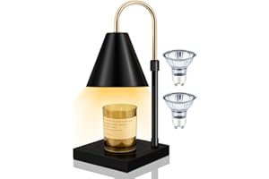 AMBITELLIGENCE Candle Warmer with Timer, Candle Warmer Lamp Dimmable and Adjustable Height Candle Lamp Warmer Compatible with Jar Candles for Home Decor Electric Wax Melter Warmer, Wood Base (Black)