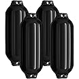 COSTWAY 4 X Black/Navy/White Boat Fenders, 5.5" x 20" Ribbed Twin Eyes Boat Fenders, Inflatable Boat Bumper Set for Pontoon Boat, Sailboat and Speedboat