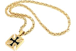 Schmuck-Checker Eisernes Kreuz Anhänger aus Edelstahl schwarz Gold massiv + 60cm Königskette Bikerschmuck Rockerschmuck Männerschmuck Ritterkreuz Tatzenkreuz vergoldet