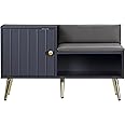 HOMCOM Modern Shoe Bench with Storage, Shoe Cabinet with Seat Cushion, Door Cupboard, Compartment and Steel Legs - Grey