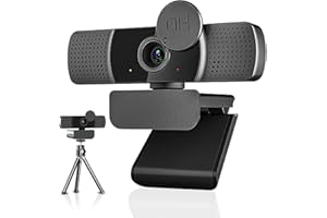 2K Full HD Webcam, Neefeaer USB Webcam mit Mikrofon und Abdeckung und Stativ, 85 Stichtfeld, Automatische Lichtkorrektur, Rauschunterdrückung, PC Kamera mit Mikrofon Kompatibel mit Windows, Mac, Linux