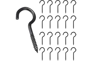 Behiruch Schraubhaken Edelstahl Schwarz, 20 Stück Haken zum Schrauben Kohlenstoffstahl, Deckenhaken, Hakenschrauben, Wandhaken Kleine Kaken zum Schrauben, für Hängende Pflanzen Teetassen Schlüsse