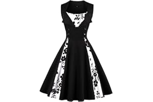 AXOE Women's 1940s 1950s A-Line Vintage Fancy Dress Polka Dot Cocktail Dress Wedding Guest Party Stretch Cotton Blend, Knee-Length