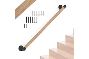 NARRA Ringhiera per scale rotonda in legno da 3FT/90cm, ringhiera per scale interne, ringhiera per scale a montaggio a parete con supporto, corridoio antiscivolo, loft, guardrail, ringhiera di sicurezza per