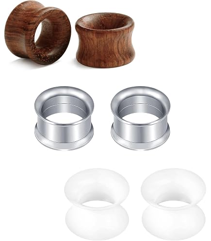 Longbeauty Set 12 Dilatatori Per Orecchie In Legno E Silicio - Tunnel Orecchini Anallergici Con Zirconia, Leggeri E Comodi, Regalo Unisex - 2
