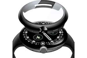 Misxi 2-Stück Harte PC Schutzhülle mit 9H Gehärteter Displayschutzfolie für Google Pixel Watch 4 41mm, Ultradünne Hülle mit Vollflächigem Displayschutz, Einfacher Installation, Schwarz