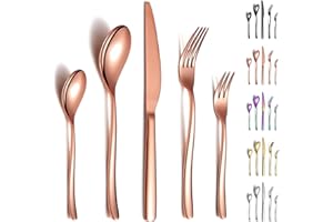 Berglander Juego de cubiertos de oro rosa 30 piezas, resistentes tenedores y cucharas de acero inoxidable, titanio y cobre, a prueba de óxido, apto para lavavajillas