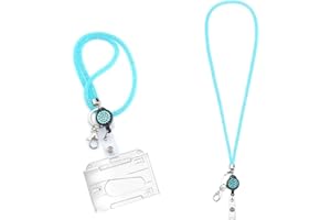 Collier de Lanière en Cristal avec Porte-Carte d'Identité Transparent et Porte-Clés, Lanière Bling en Cristal Strass avec Porte-Badge Rétractable et Porte-Clés (Bleu)…