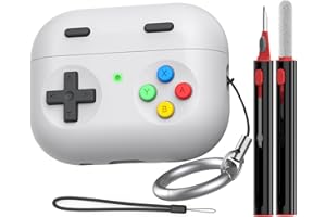 Delidigi Silikon Hülle Kompatibel mit Airpods Pro 2 Hülle Case 2022/2023 (USB C), Klassische Handheld Game Console Design Schutzhülle with Reinigungsstift, Front LED Sichtbar (Hell Grau)