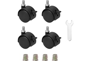 YOICN LTH 4 Pcs 1.6 Inch Nylon Caster Wheels with Brake, Black Swivel Castor Wheels with M7.5 Threaded Stem Nut and Spanner, Black