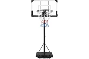 Yaheetech Portable Basketball Hoop, 32''/28'' Alloy Steel Backboard with Adjustable Height and Wheels, Brown/White Basketball Net Stand Set System for All Ages