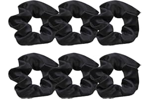 Jxuane 6 Pack Hair Scrunchies, Silk Satin Hair Ties, Black Ponytail Holders for Thick Hair, Women